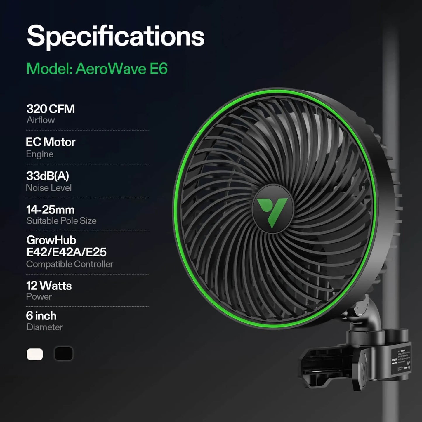 Vivosun AeroWave Smart Oscillating Clip Fan | E6 & E9 EC Motor Series