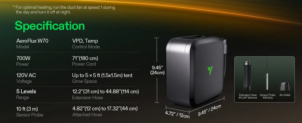 VIVOSUN AeroFlux Smart Grow Tent Heater with VPD Control