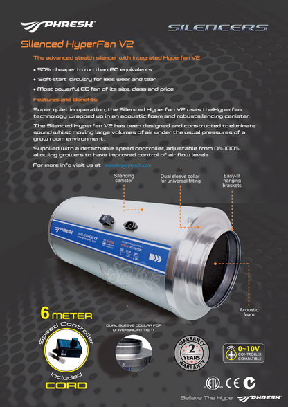 Phresh Hyperfan Stealth Silenced V2 EC | The Ultimate Silent Powerhouse for Your Grow Room