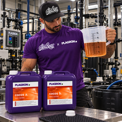 Plagron Cocos A & B 5L nutrients with 5L measuring jug in hydroponic mixing facility