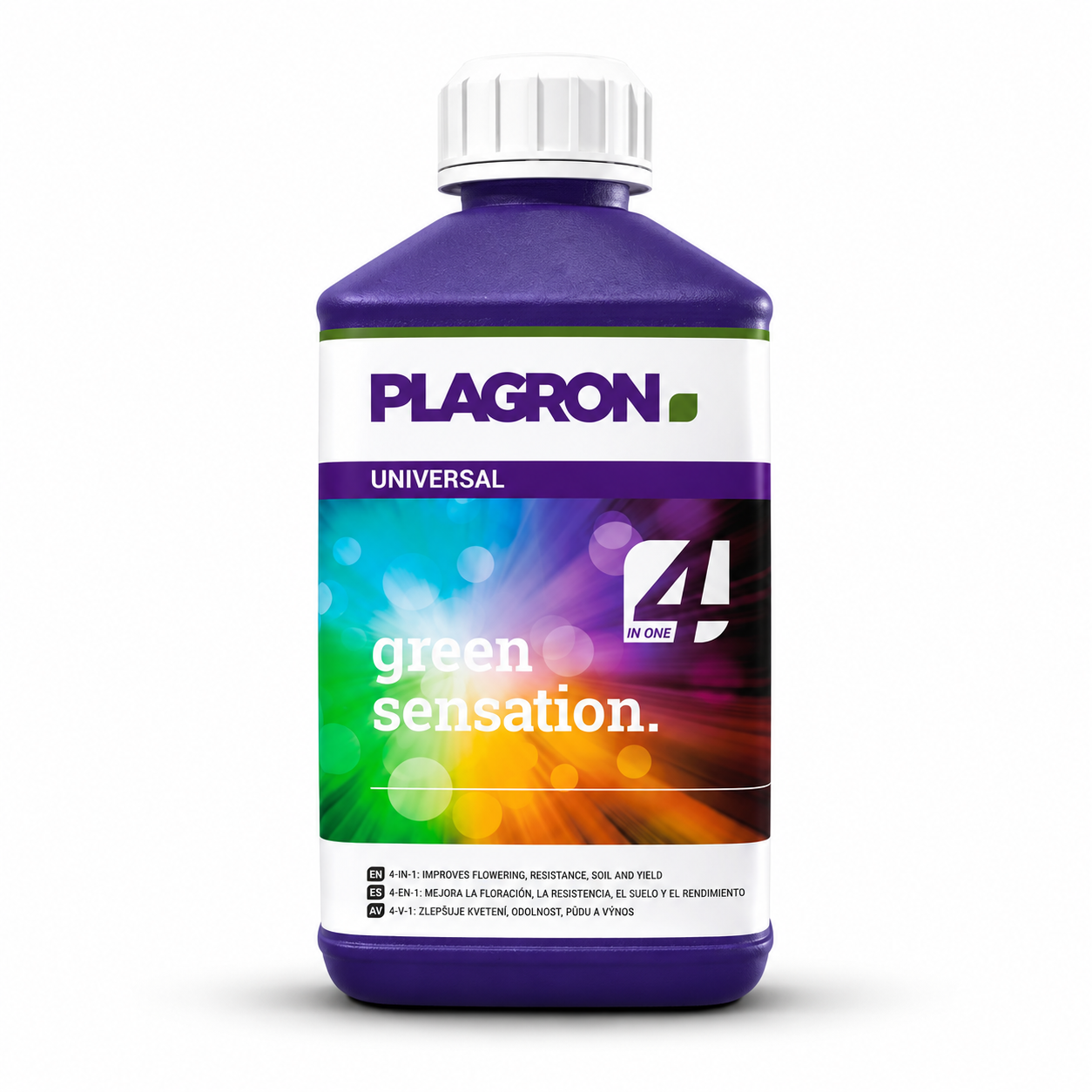 Plagron Green Sensation 500 ml purple bottle with multicolour label on a white background