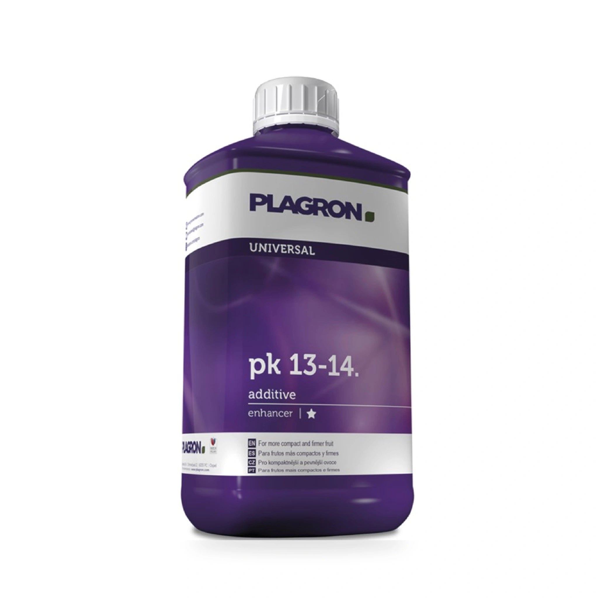 A 250ml bottle of Plagron Universal pk 13-14 additive fertilizer, featuring a purple label and a white cap, set against a plain white background.