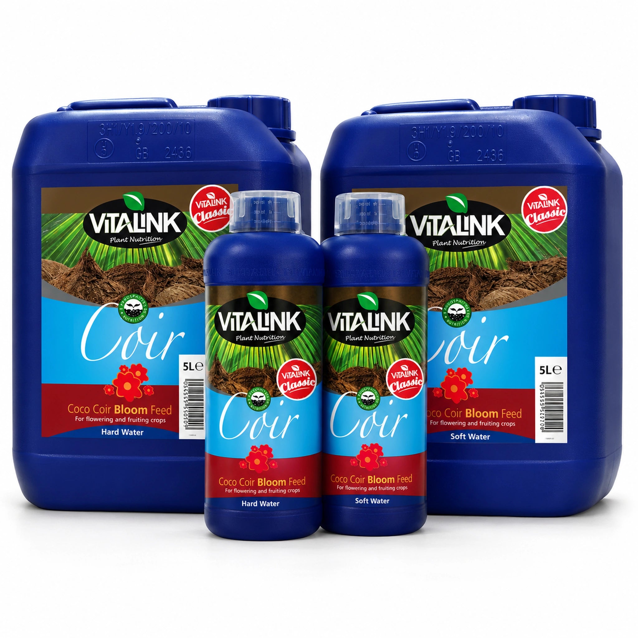 VitaLink Coir Classic Bloom nutrient containers in assorted sizes