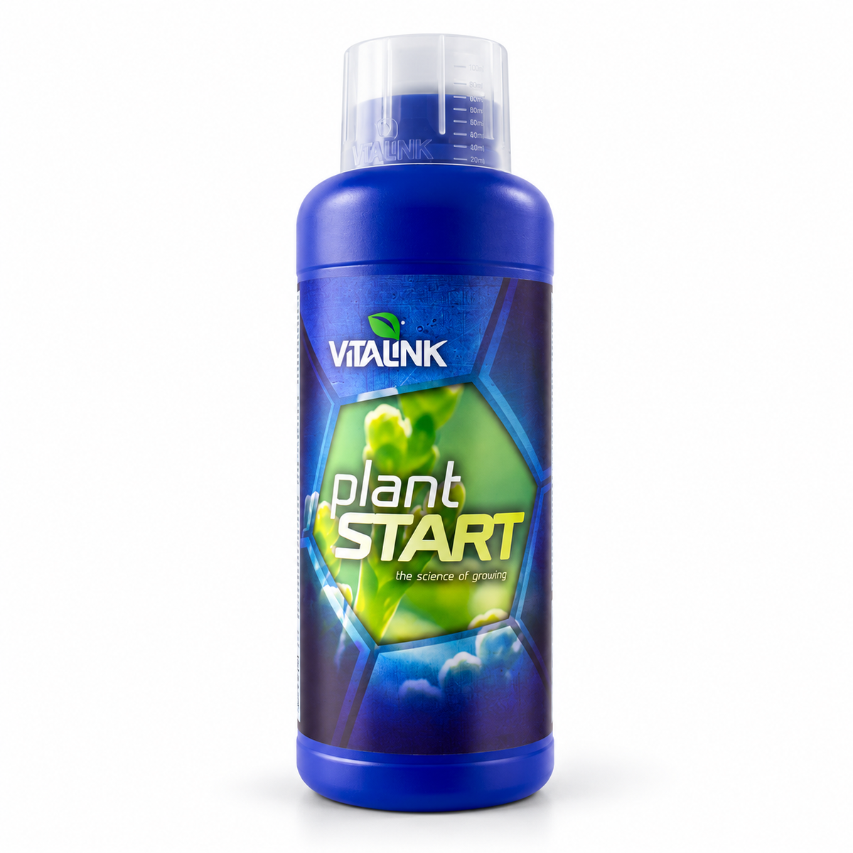 VitaLink PlantStart propagation nutrient in a blue 1 litre bottle with a clear measuring cap.