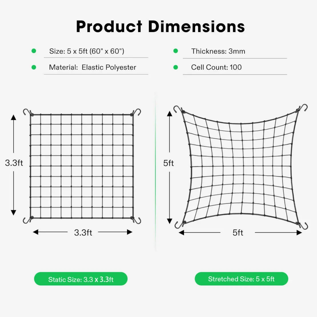 Vivosun Heavy-Duty Elastic Trellis Netting with 4 Hooks | Flexible Scrog Support Net for Grow Tents & Greenhouses