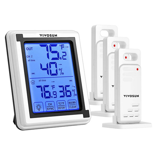 Vivosun Wireless Thermometer Hygrometer | Remote Humidity Monitor with 3 Sensors