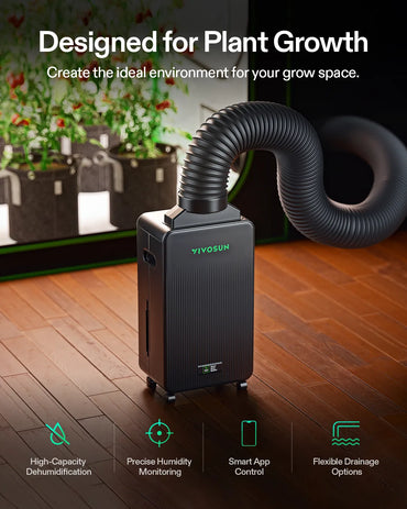 Vivosun AeroDrain D12 Intelligent Grow Tent Dehumidifier Full Kit | 12L/Day Moisture Extractor with Smart VPD Sensor Probe, Ducting & Custom Air Hoods