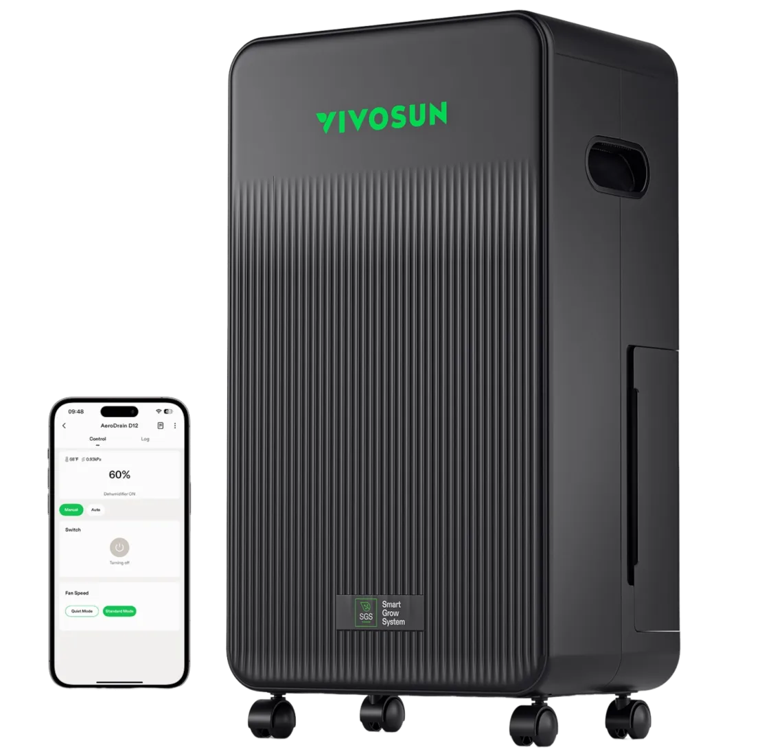 Vivosun AeroDrain D12 Intelligent Grow Tent Dehumidifier Full Kit | 12L/Day Moisture Extractor with Smart VPD Sensor Probe, Ducting & Custom Air Hoods
