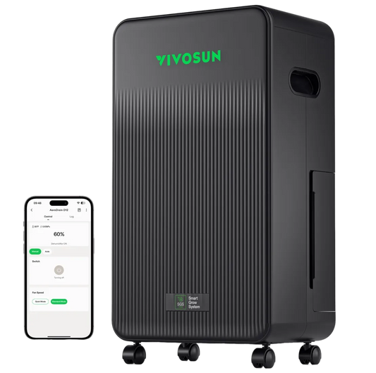 Vivosun AeroDrain D12 Intelligent Grow Tent Dehumidifier Full Kit | 12L/Day Moisture Extractor with Smart VPD Sensor Probe, Ducting & Custom Air Hoods