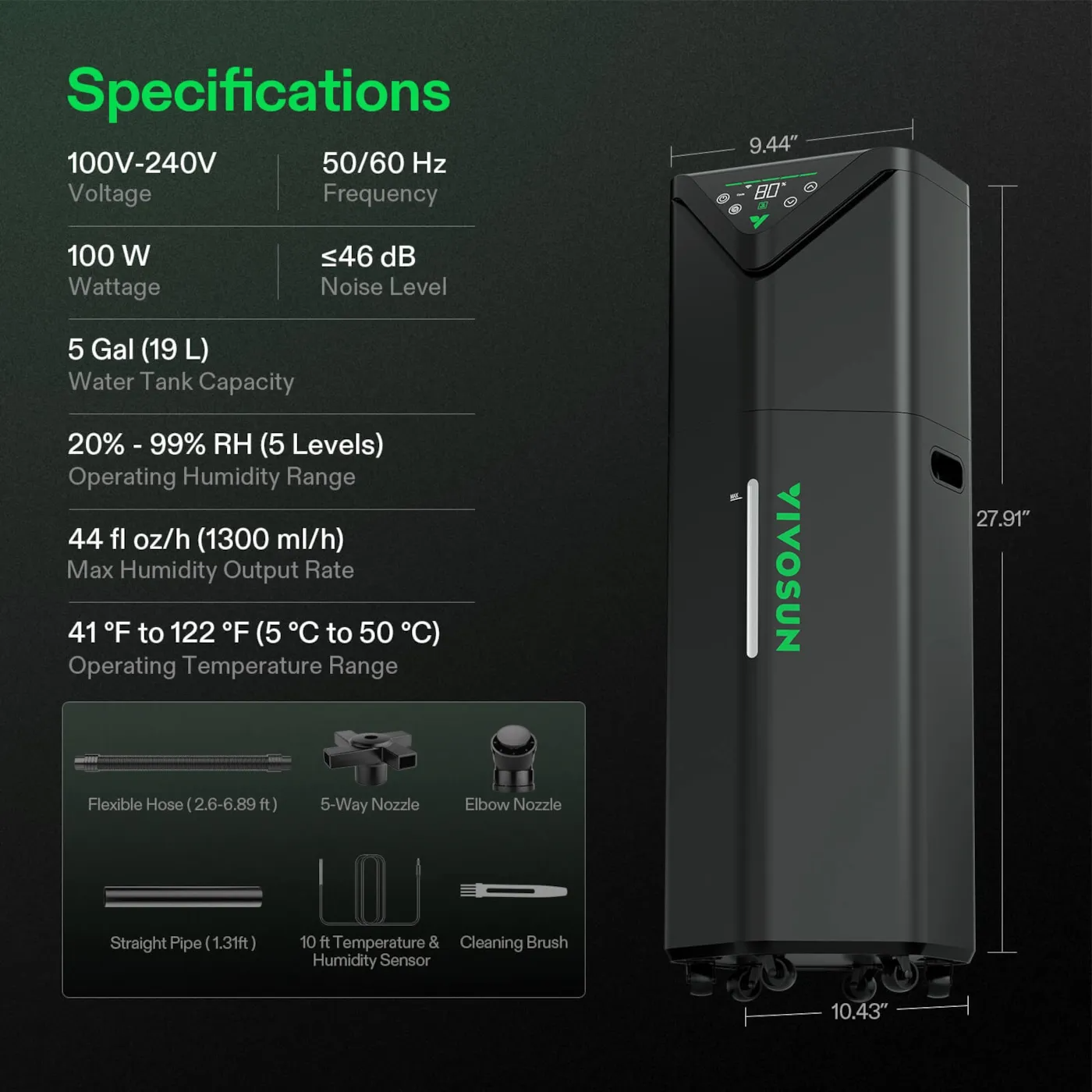 Vivosun AeroStream H19 Smart Humidifier | 19L Hydroponics Grow Tent Moisture System