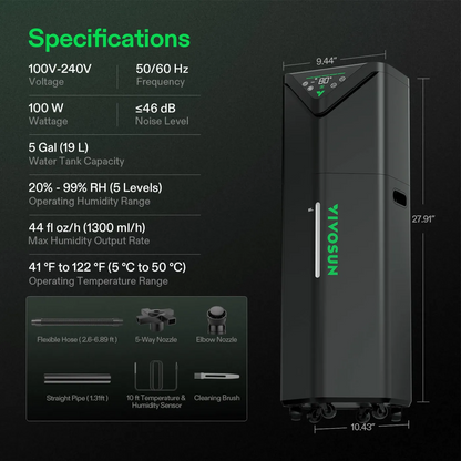 Vivosun AeroStream H19 Smart Humidifier | 19L Hydroponics Grow Tent Moisture System