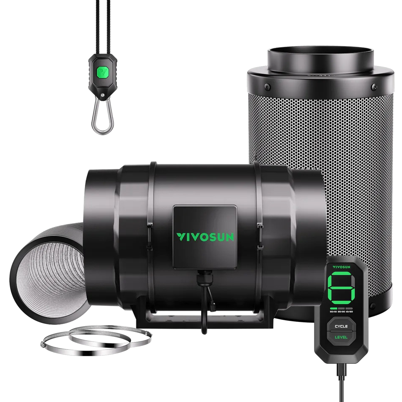 Vivosun AeroZesh Smart Air Filtration Kit | Professional Inline Fan, Carbon Filter & Ducting Combo