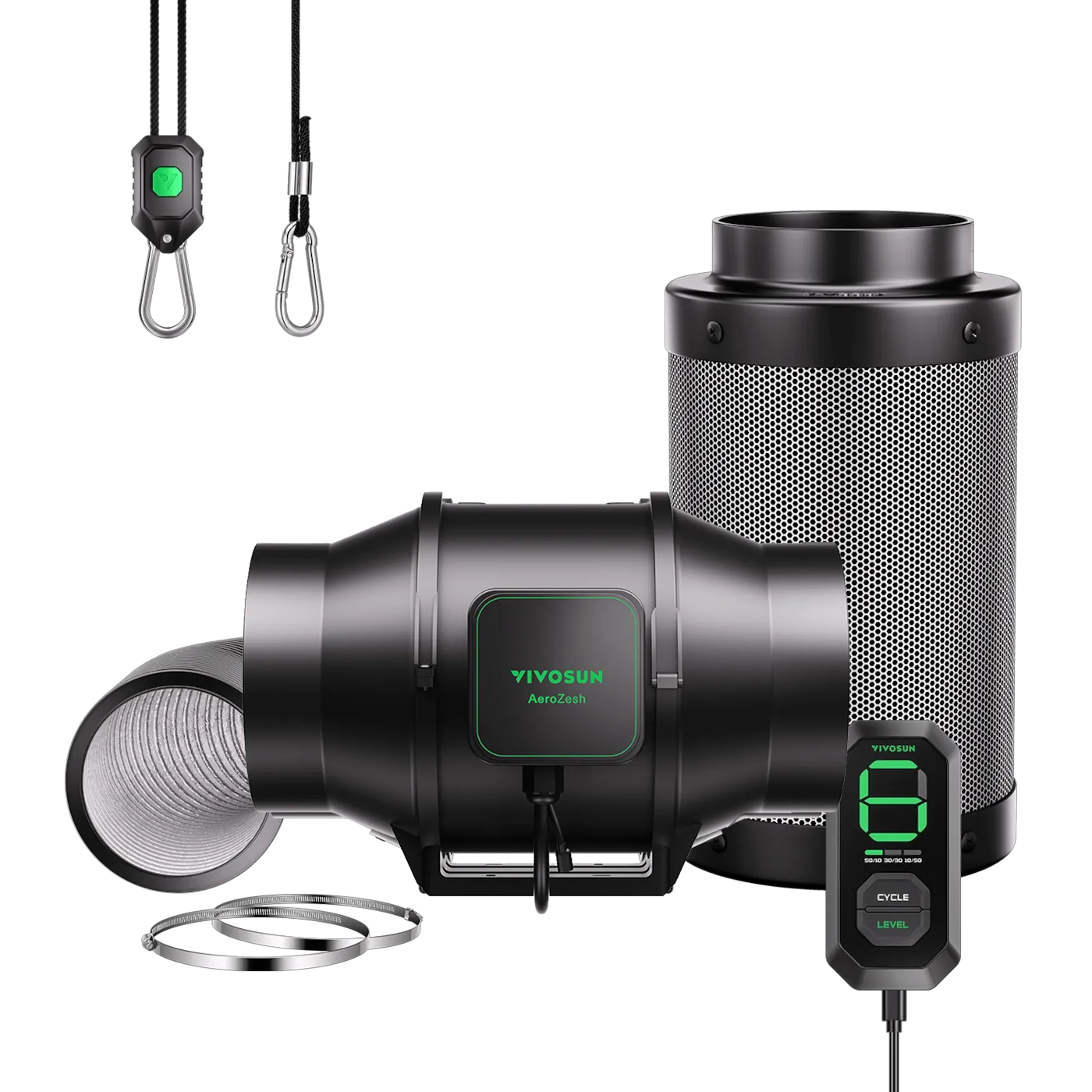 Vivosun AeroZesh Smart Air Filtration Kit | Professional Inline Fan, Carbon Filter & Ducting Combo