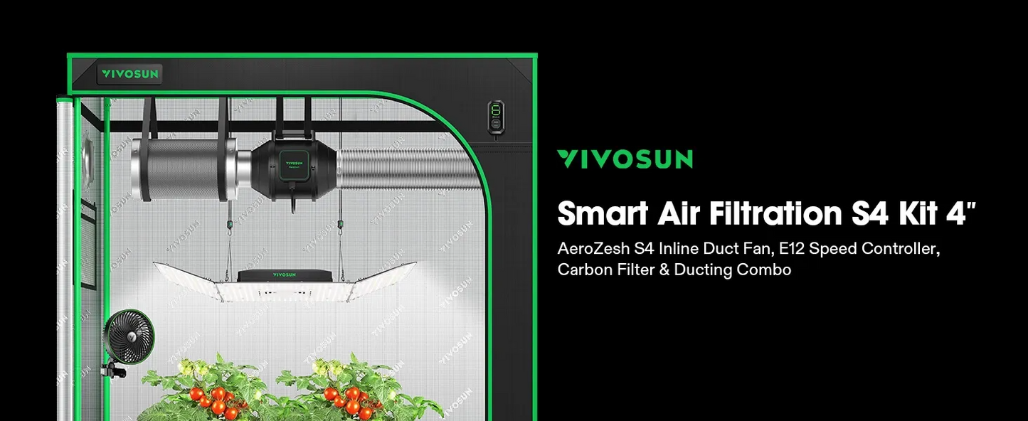 Vivosun AeroZesh Smart Air Filtration Kit | Professional Inline Fan, Carbon Filter & Ducting Combo