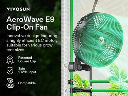 Vivosun AeroWave Smart Oscillating Clip Fan | E6 & E9 EC Motor Series