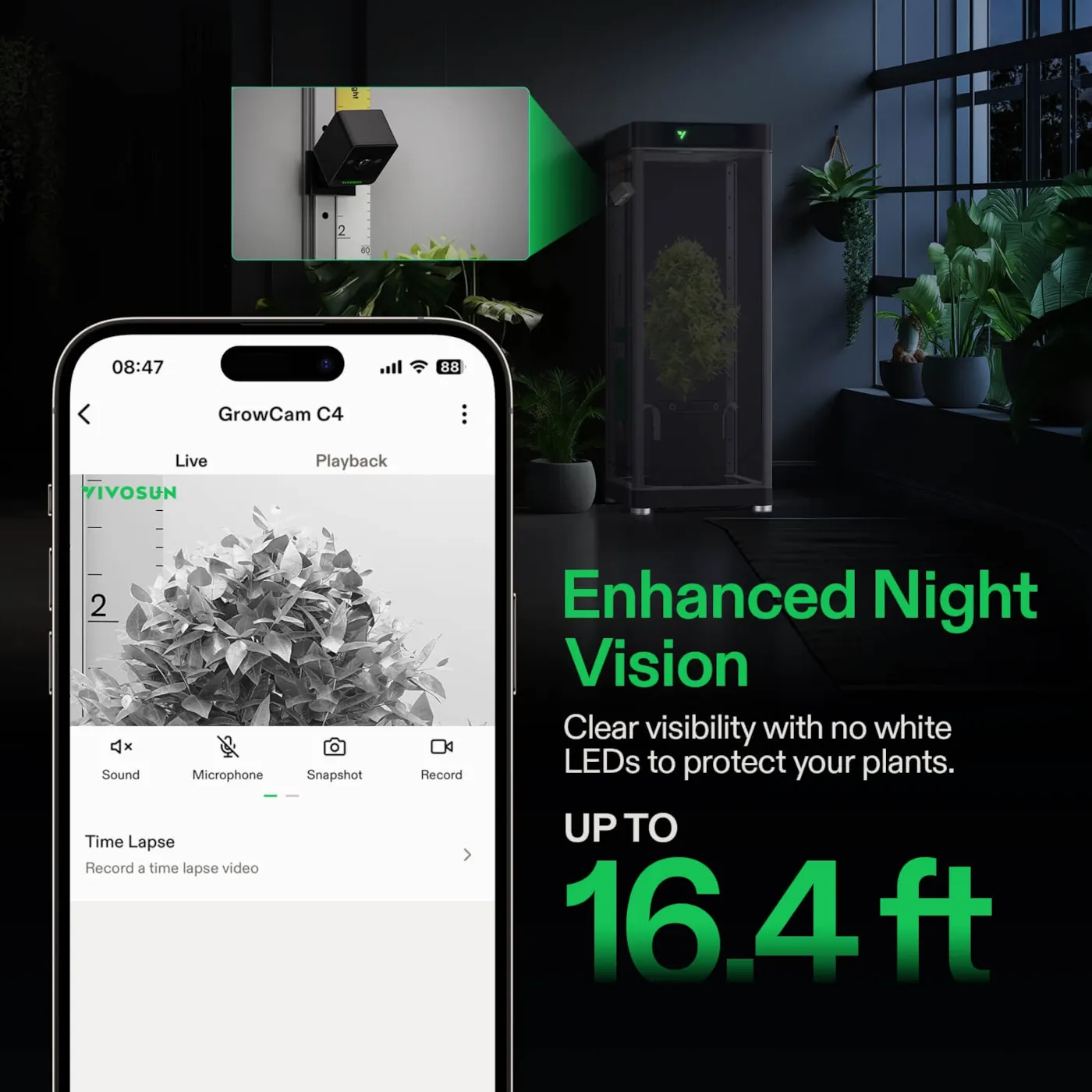 Vivosun GrowCam C4 | 2K QHD Wi-Fi Smart Camera with Time-Lapse & Night Vision
