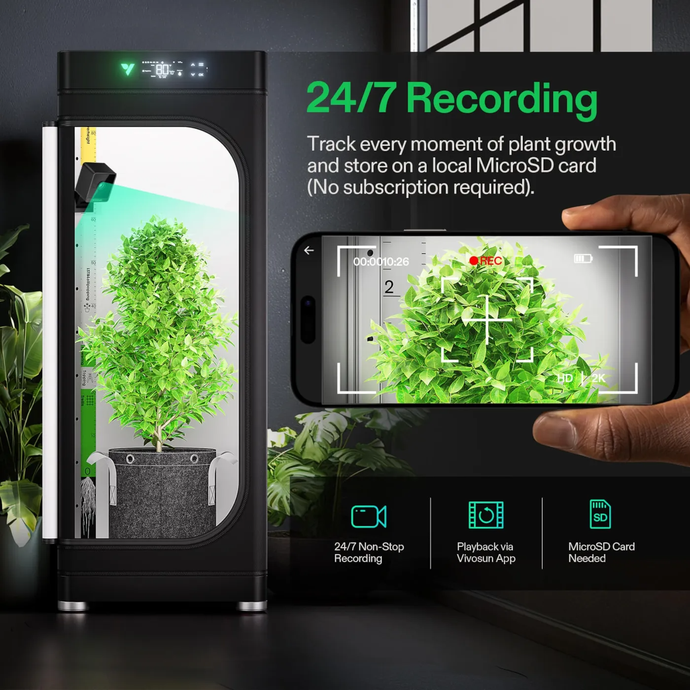Vivosun GrowCam C4 | 2K QHD Wi-Fi Smart Camera with Time-Lapse & Night Vision